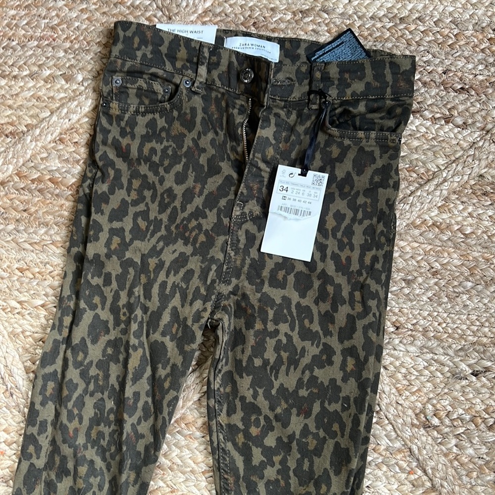 NWT Zara Premium Denim Leopard